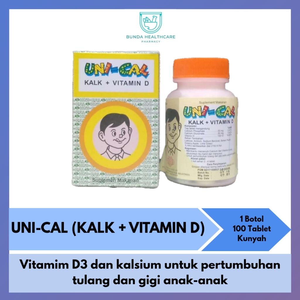 Unical Tablet Kunyah / Uni-Cal Kalk + Vitamin D3 | Vitamin untuk pertumbuhan tulang dan gigi anak-an