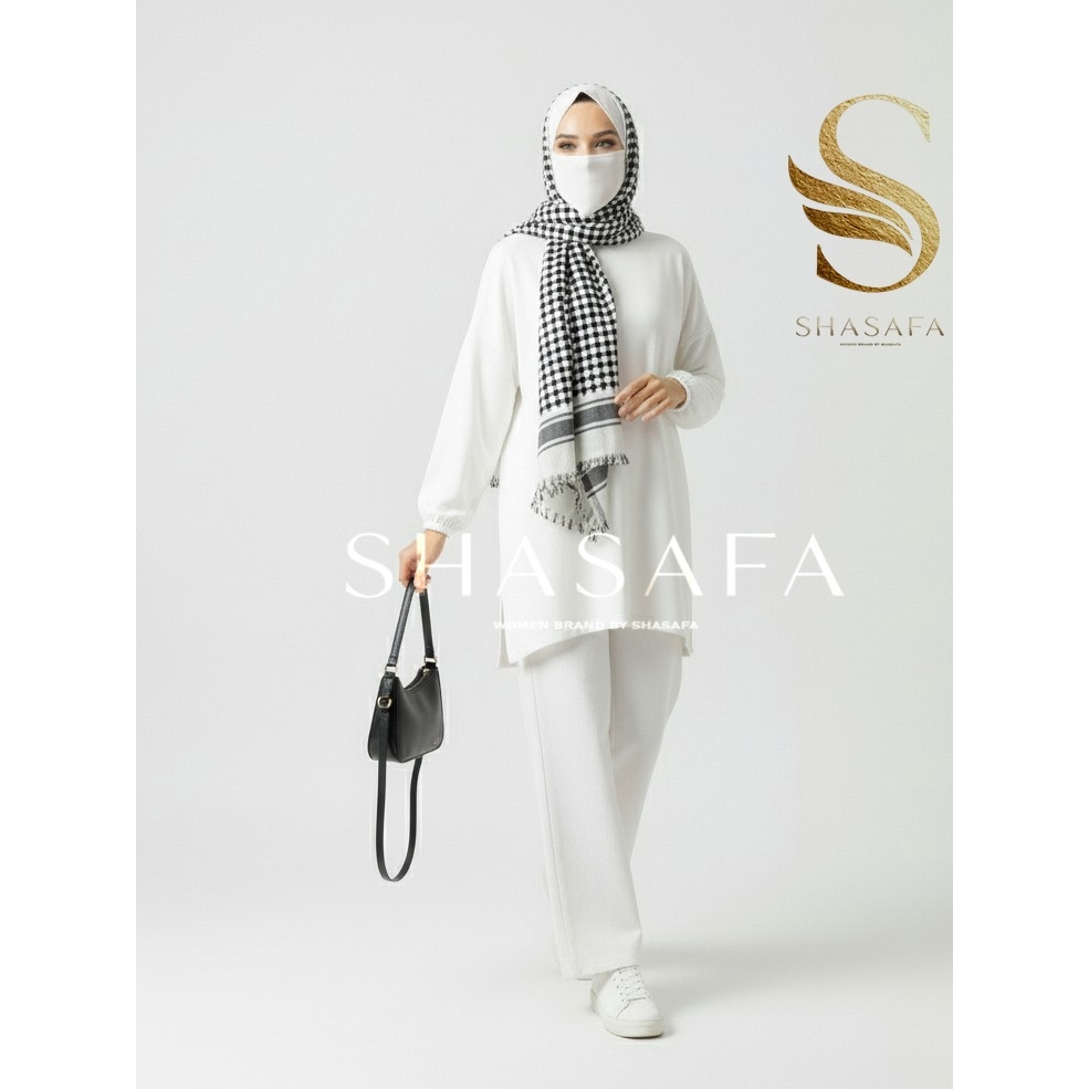 SHASAFA Tunik Muslim Polos Baju Atasan Wanita Lengan Panjang Oversize Putih | TUNIKLS004