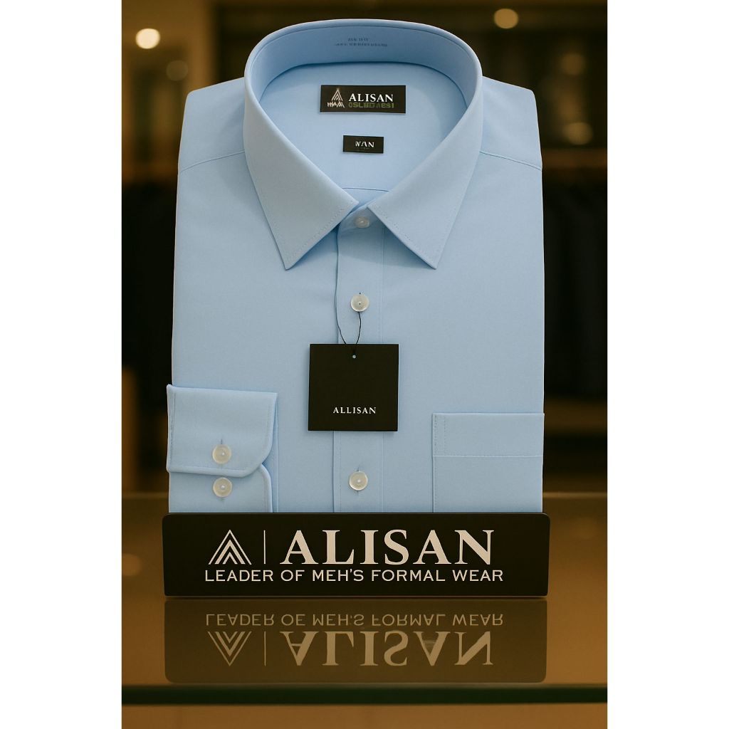 Kemeja Formal Pria Polos Alisan Biru 2/Sofblue/BiruMuda Krah Berdasi Slimfit Lengan Panjang