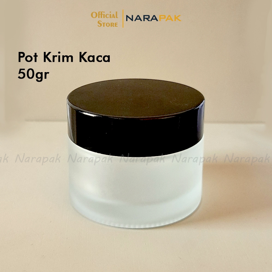 Pot Kosmetik 50gr Kaca Frosted Tutup HITAM Jar Krim Wajah Skincare PD50