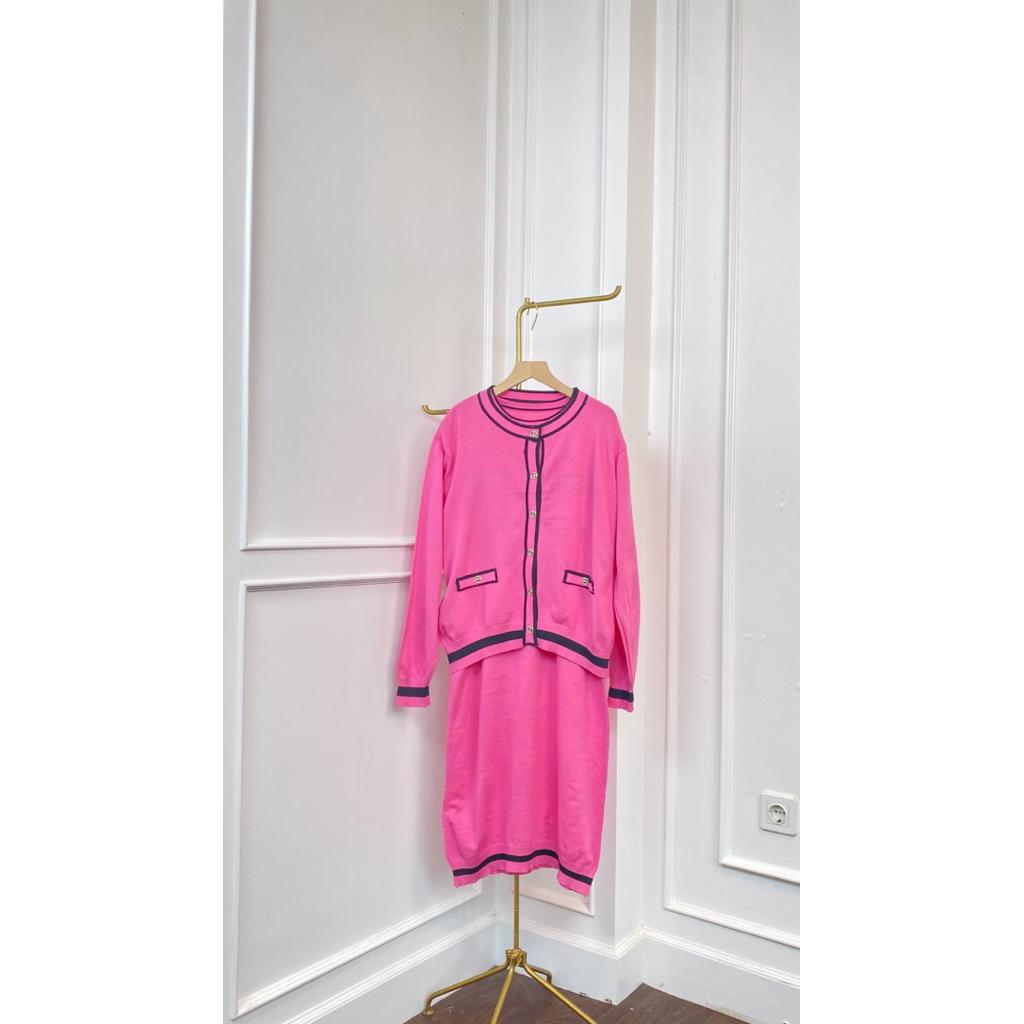 #611 One Set Rajut Dress Cardigan Knitwear Kancing Wanita Panjang