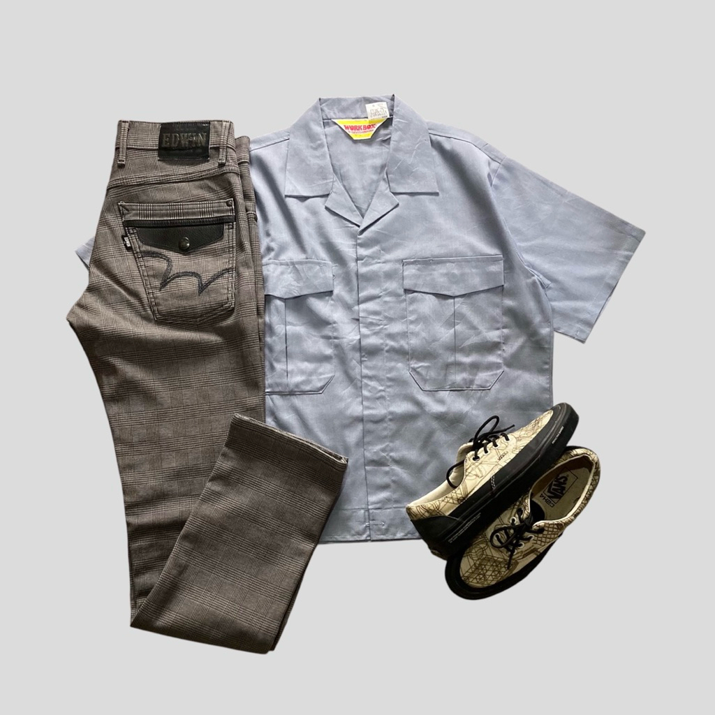 Y2k boxy shirt kemeja open collar two pocket by workbox second