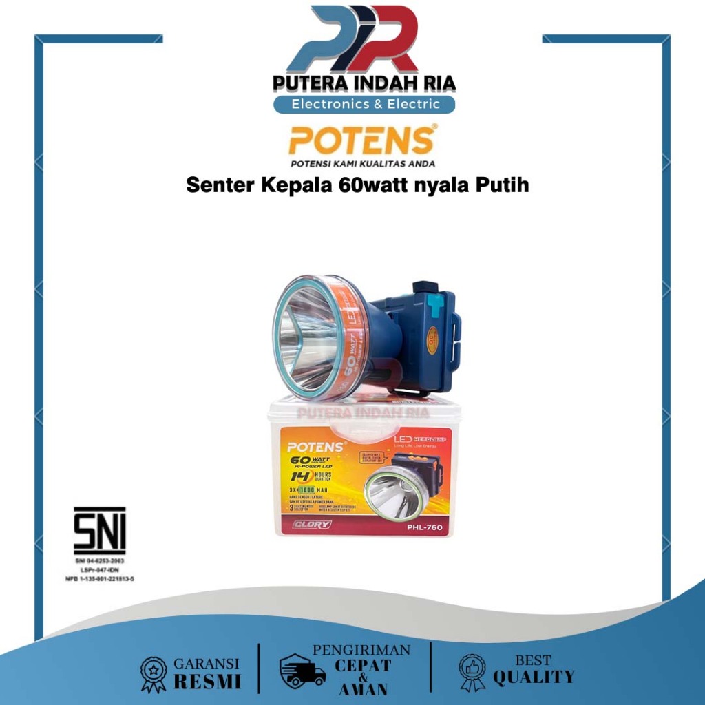 Senter Kepala POTENS PHL-760 LAMPU 60W 60 WATT RECARGEABLE HEAD LAMP