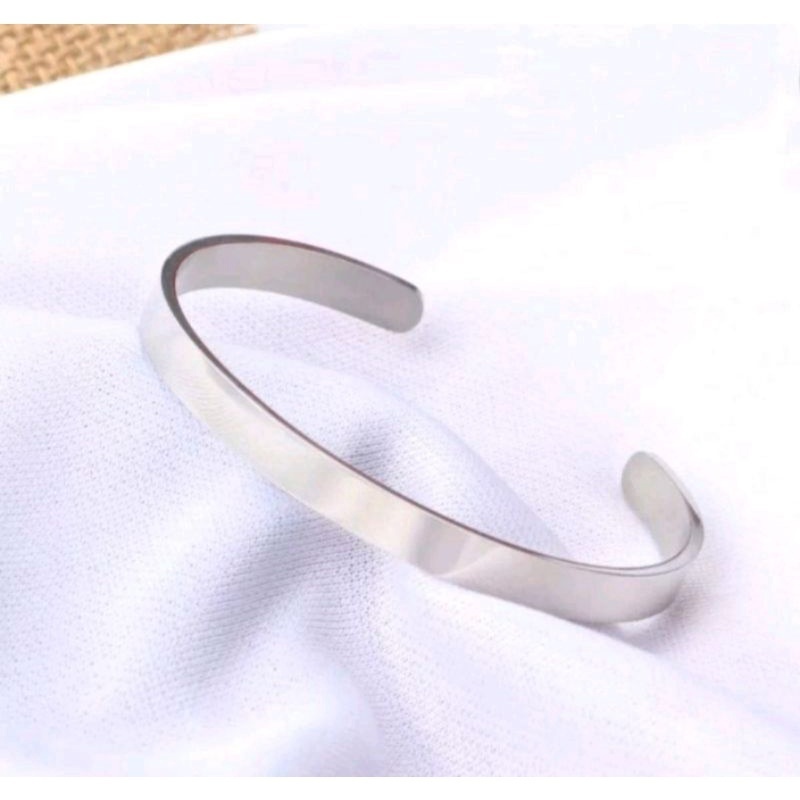 GELANG BAJA BESI PUTIH PRIA PLAT POLOS UKIR NAMA ANTI KARAT SELAMANYA / GELANG BAJA