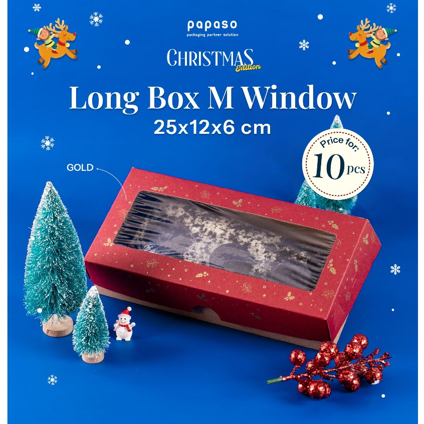 

Box Brownies / Long Box M Window / Kotak Natal / Christmas Red 25x12x6cm
