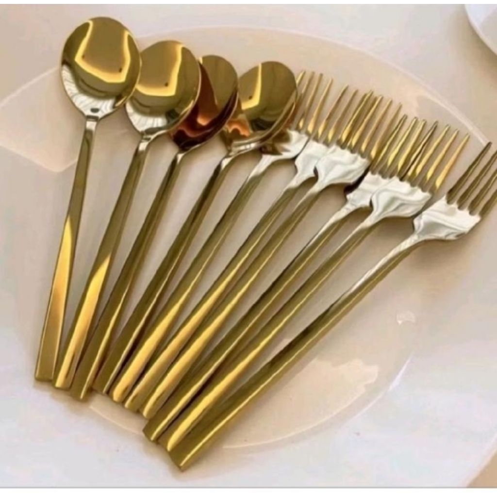 Sendok Korea Gold / Sendok Bulat Korea / Sendok Garpu Korea isi 6pcs
