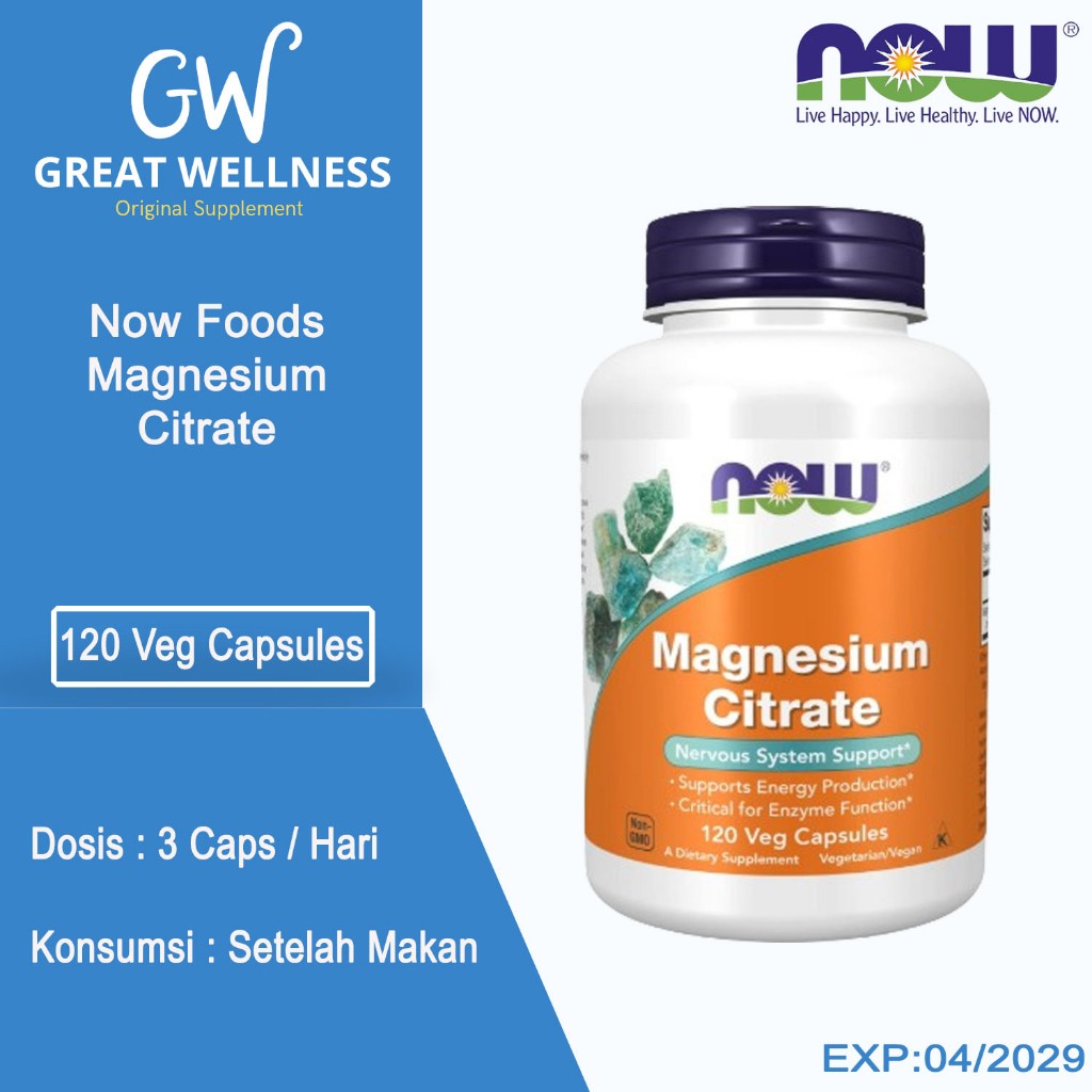 (BISA COD) Now Foods Magnesium Citrate (120 Veg) Now Magnesium Citrate