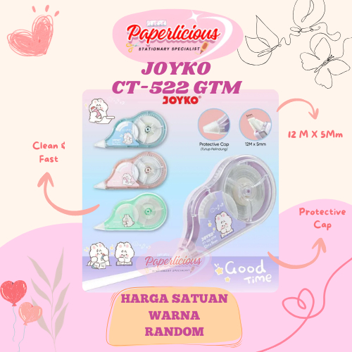 

1 PCS Joyko Correction Tape CT-522-GTM12M X 5mm Eceran Gambar Random Eceran Murah