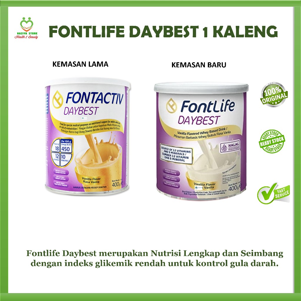 FONTLIFE DAYBEST Fontactiv Day Best  KEMASAN BARU Vanila 400 GR Susu Bubuk Penderita Diabetes,Susu M