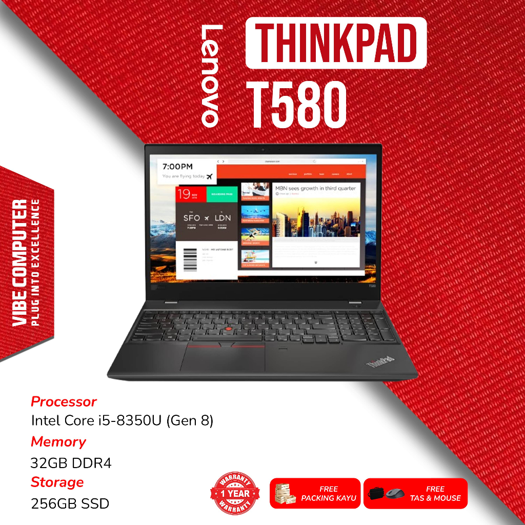 Laptop Lenovo Thinkpad T580 Intel Core i5 Gen 8 RAM 32GB SSD 256GB/512GB/1TB Bergaransi
