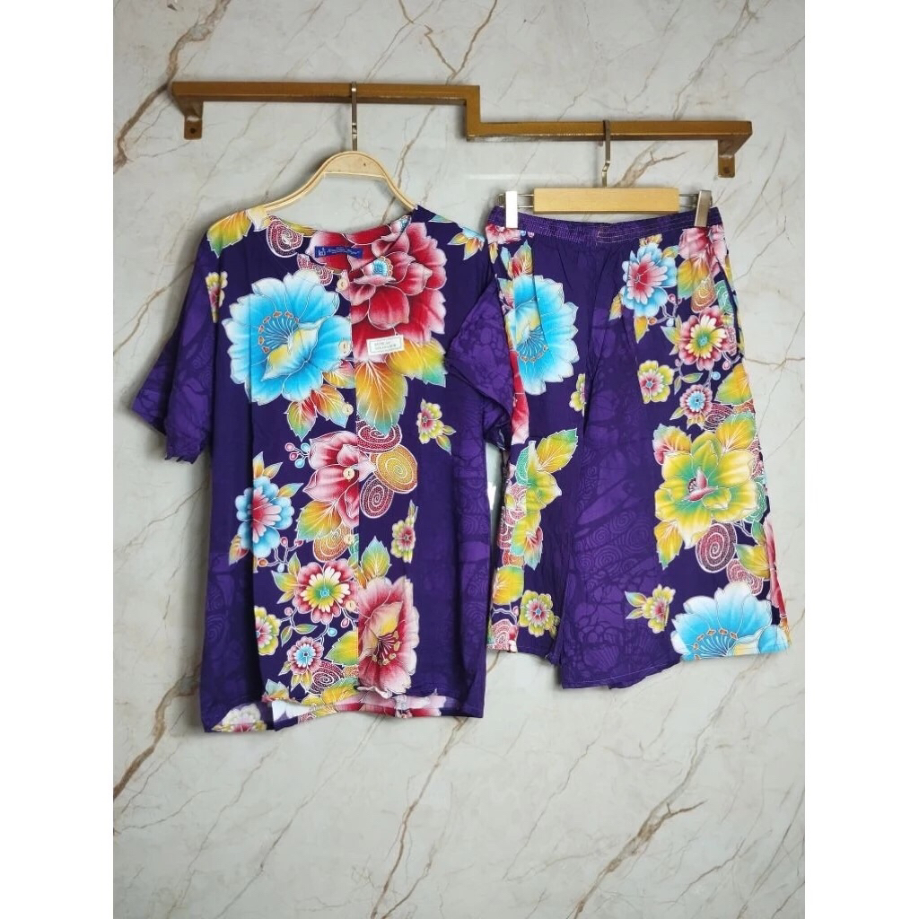 Daster kencana ungu kulot set pkee celana lengan pendek dasarnya bagus motif model terbaru