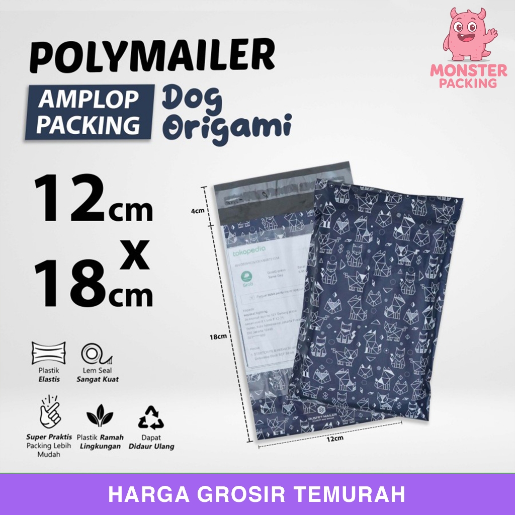 

Amplop Plastik Packing Polymailer 12x18cm Dog Origami Polimailer Cute