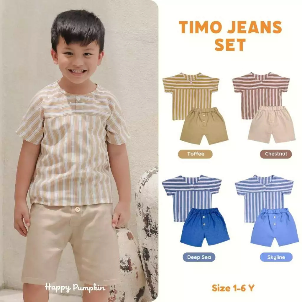 Happy Pumpkin Set TIMO Jeans 1- 6 Tahun / Setelan Pendek Main Anak Laki-laki / Baju Main Anak Laki-l