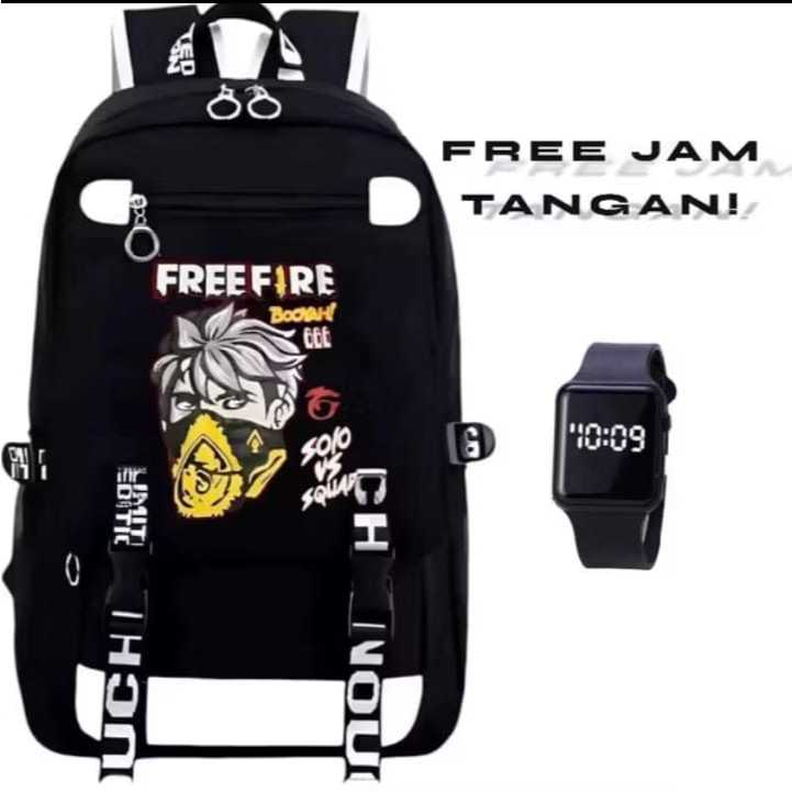 COD Tas Ransel Anak  Cowok SD SMP FreeFire Booyah - Tas Ransel Anak FreeFire Booyah Anime 4in1