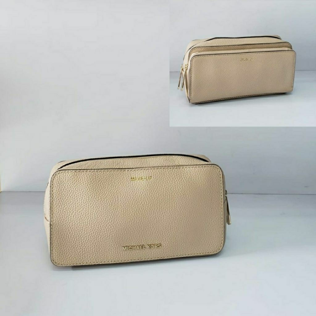 Ready Mk Mercer Large Double Zip Travel Pouch Leather. 20x10,5cm, Oyster