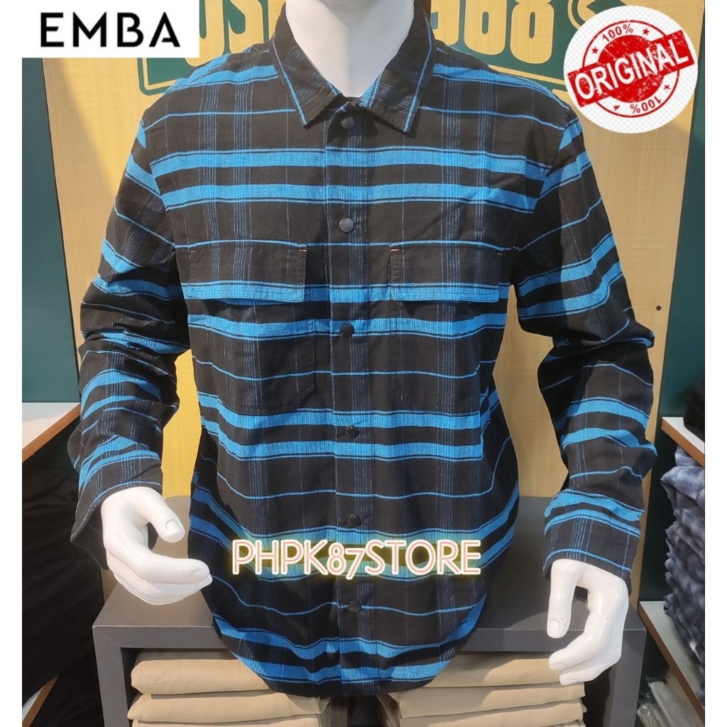 KEMEJA PANJANG PRIA GARIS GARIS-GARIS MEREK EMBA DENIM,KEMEJA PANJANG ORIGINAL