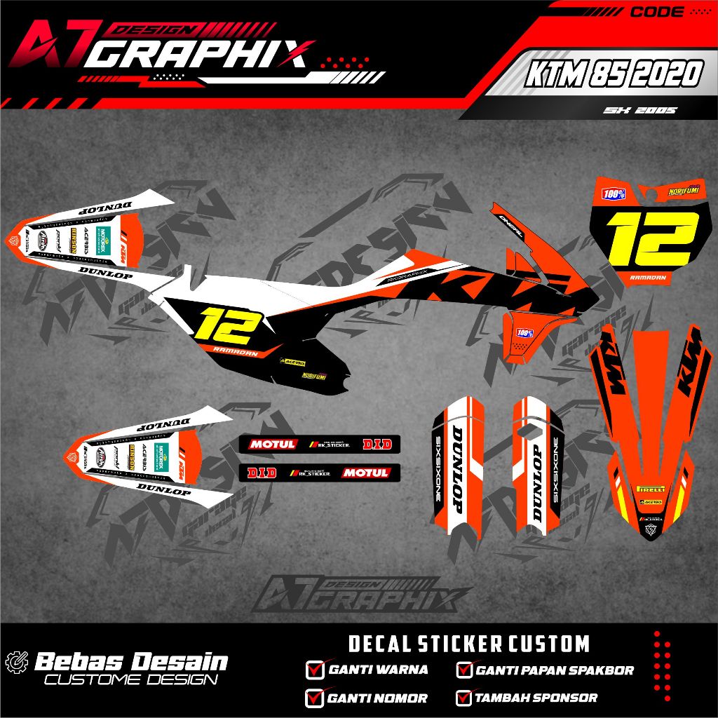 DECAL STIKER KTM 85 2020  - DECAL MOTOR KTM 85 2020 MASIH BISA DI EDIT FREE CUSTOME FULL BODY