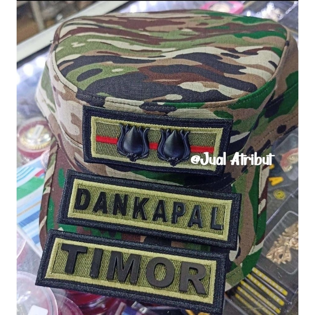 Pangkat topi LETKOL PDL matra darat TNI AD logam dan NAMA AKRILIK timbul