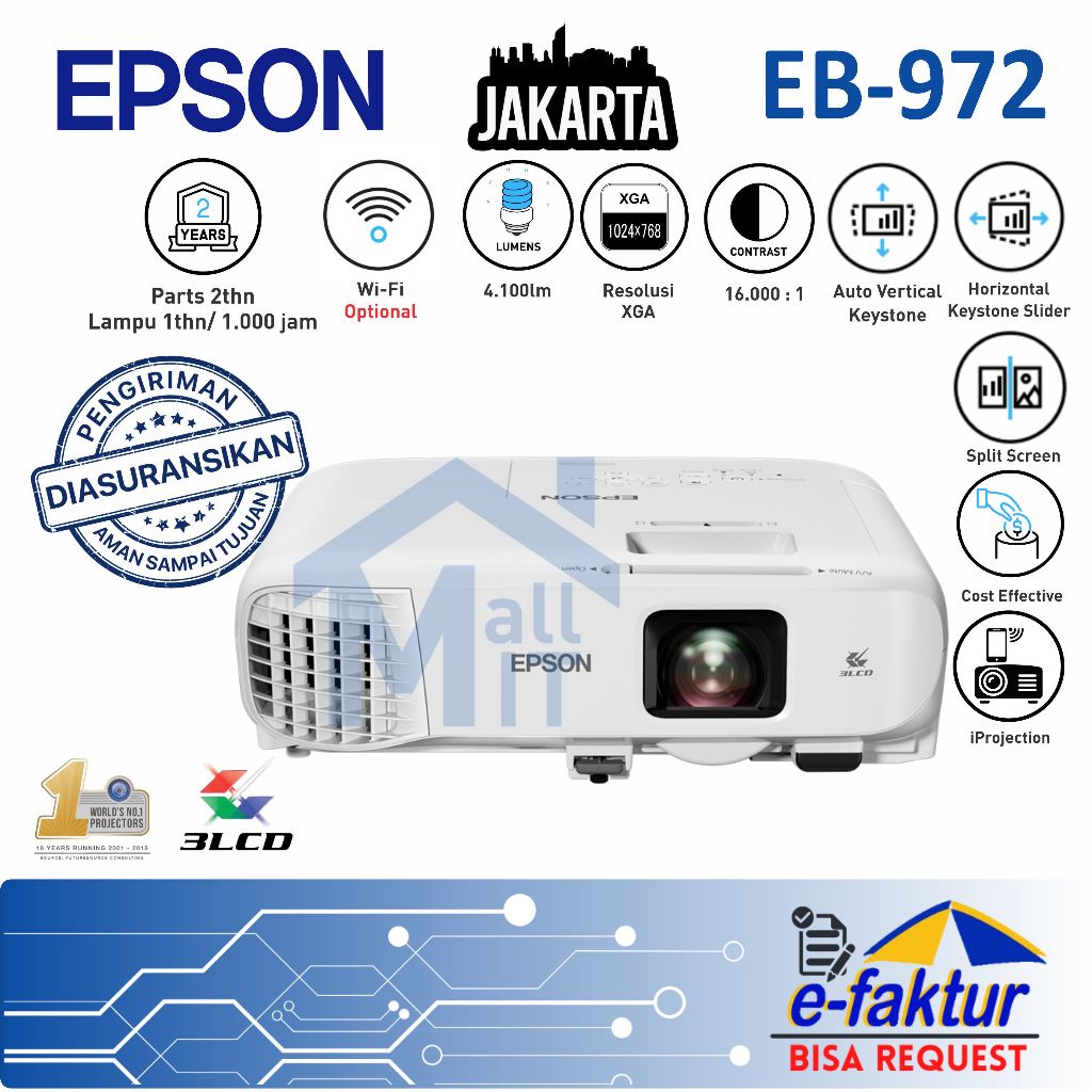 MALLIT EPSON Proyektor EPSON EB-972 EPSON EB972 EPSON EB 972 Garansi Resmi Jakarta
