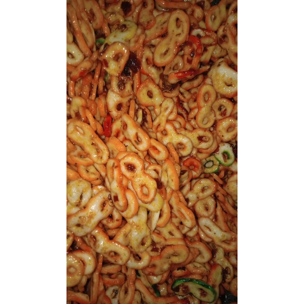 

seblak kerupuk angka delapan warna-warni,extra pedas/ pedas daun jeruk