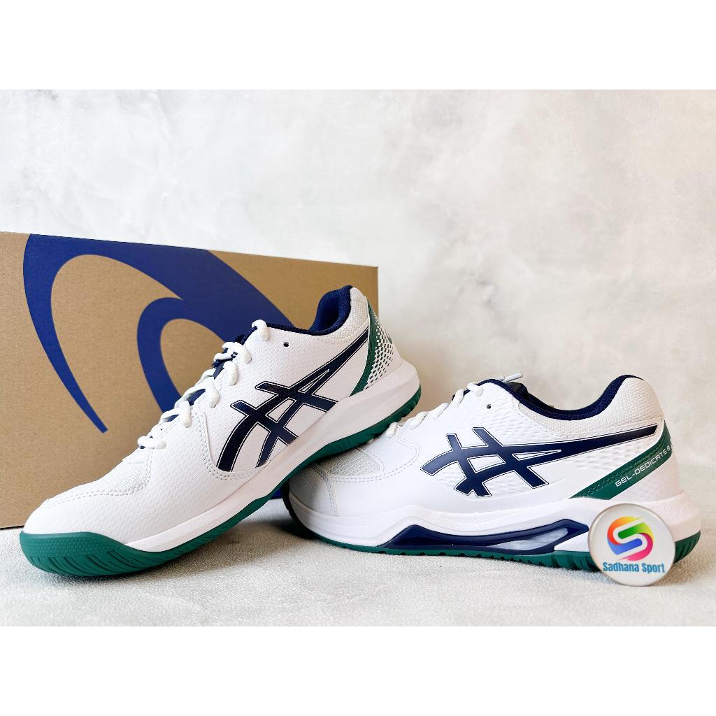 cuci gudang sepatu tenis asics gel dedicate 8 men white/midnight