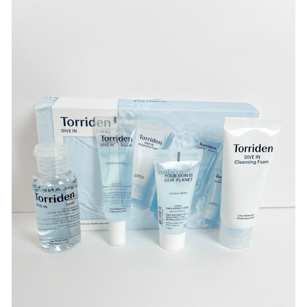 TORRIDEN DIVE-IN LOW MOLECULAR HYALURONIC ACID TRIAL KIT CLEANSING FOAM TONER SERUM MOISTURIZER