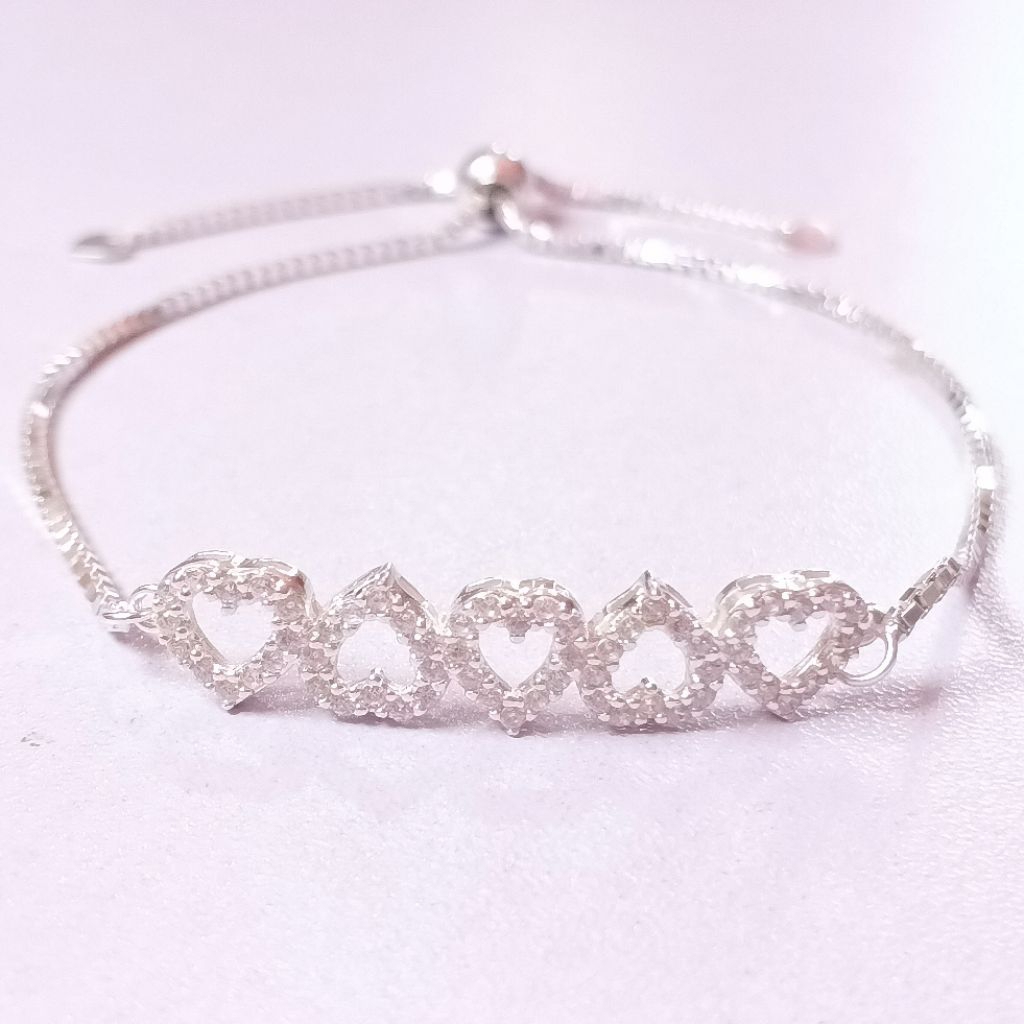 Gelang Serut Model Permata Perak Asli Silver 925 Lapis Emas Putih/Gelang Serut Model Rantai Italy Sa