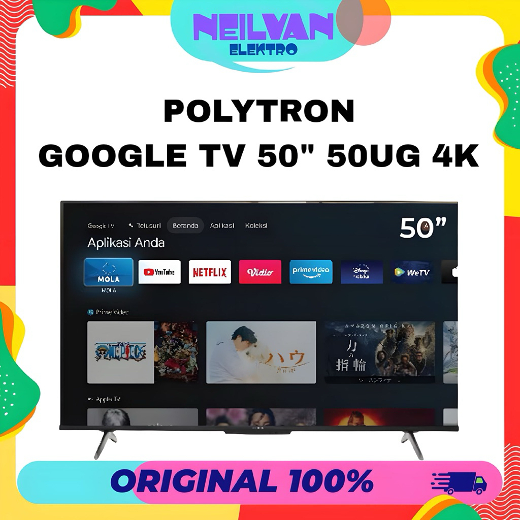 Polytron google tv 50 inch 50UG layar 4K android google tv polytron 50 inch