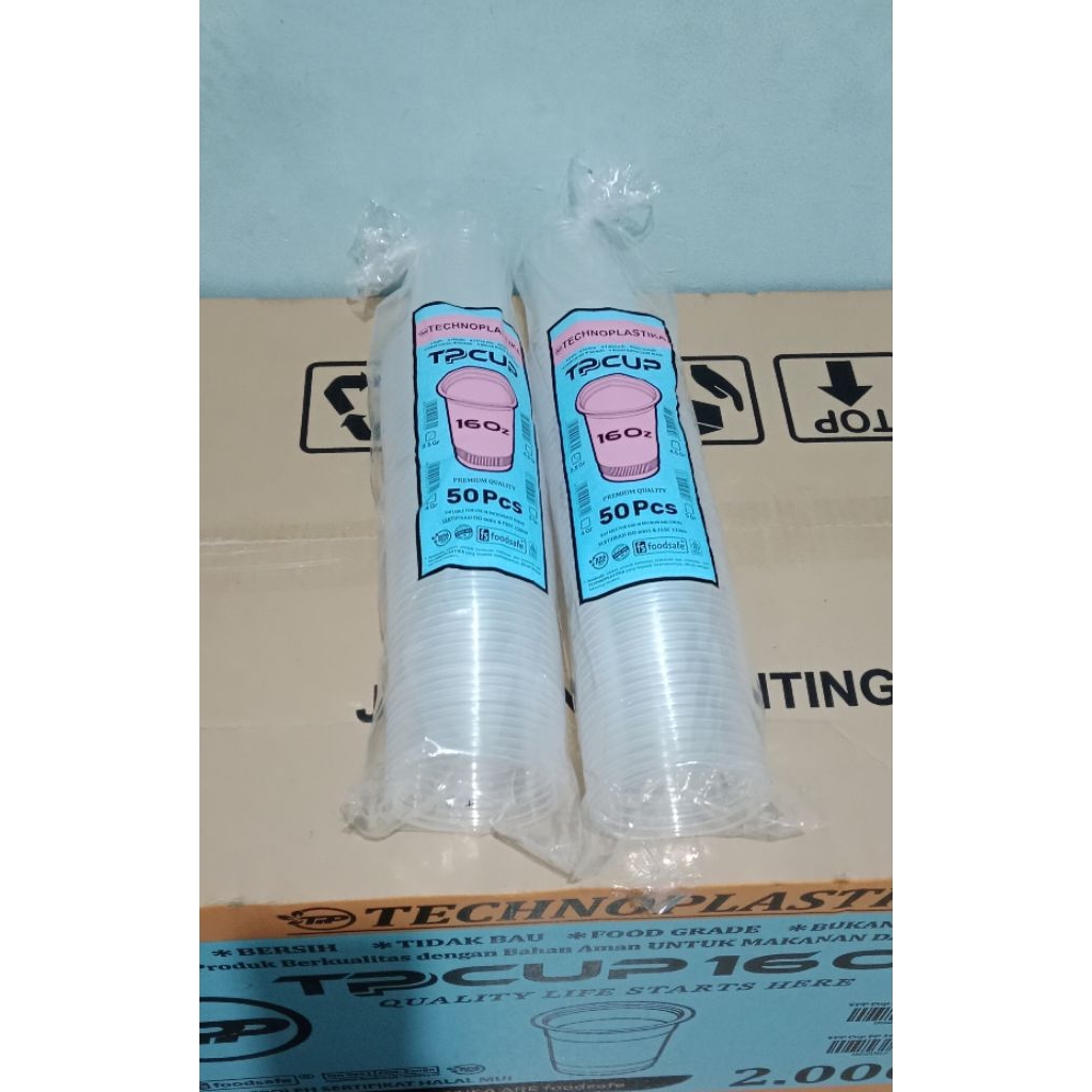 [50pcs] Cup plastik 16 Oz / Cup 16 Oz TC / Cup 16 Oz datar / Cup 16 Oz technoplastika