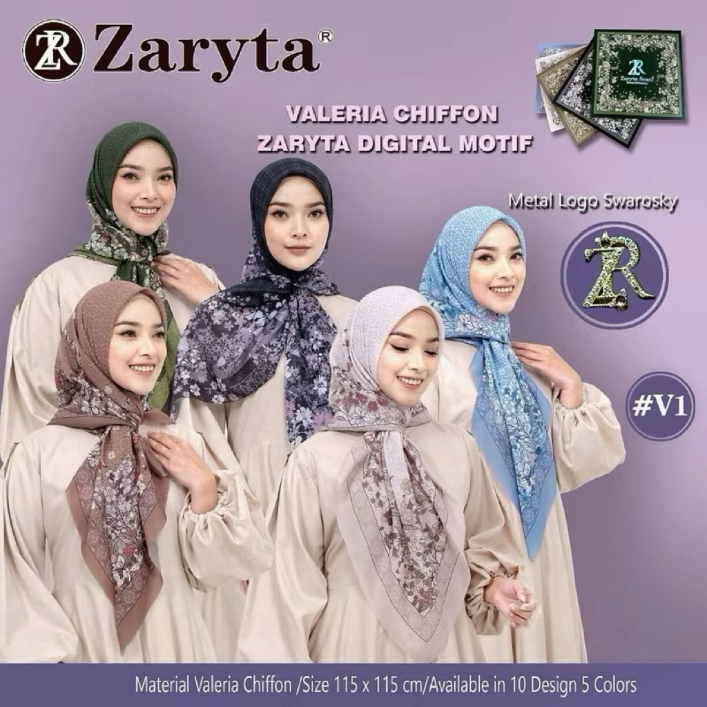 HIJAB SEGI EMPAT VOAL MOTIF ZARYTA || HIJAB KEKINIAN BRAND KOREA || HIJAB VOAL LOGO METAL ZR