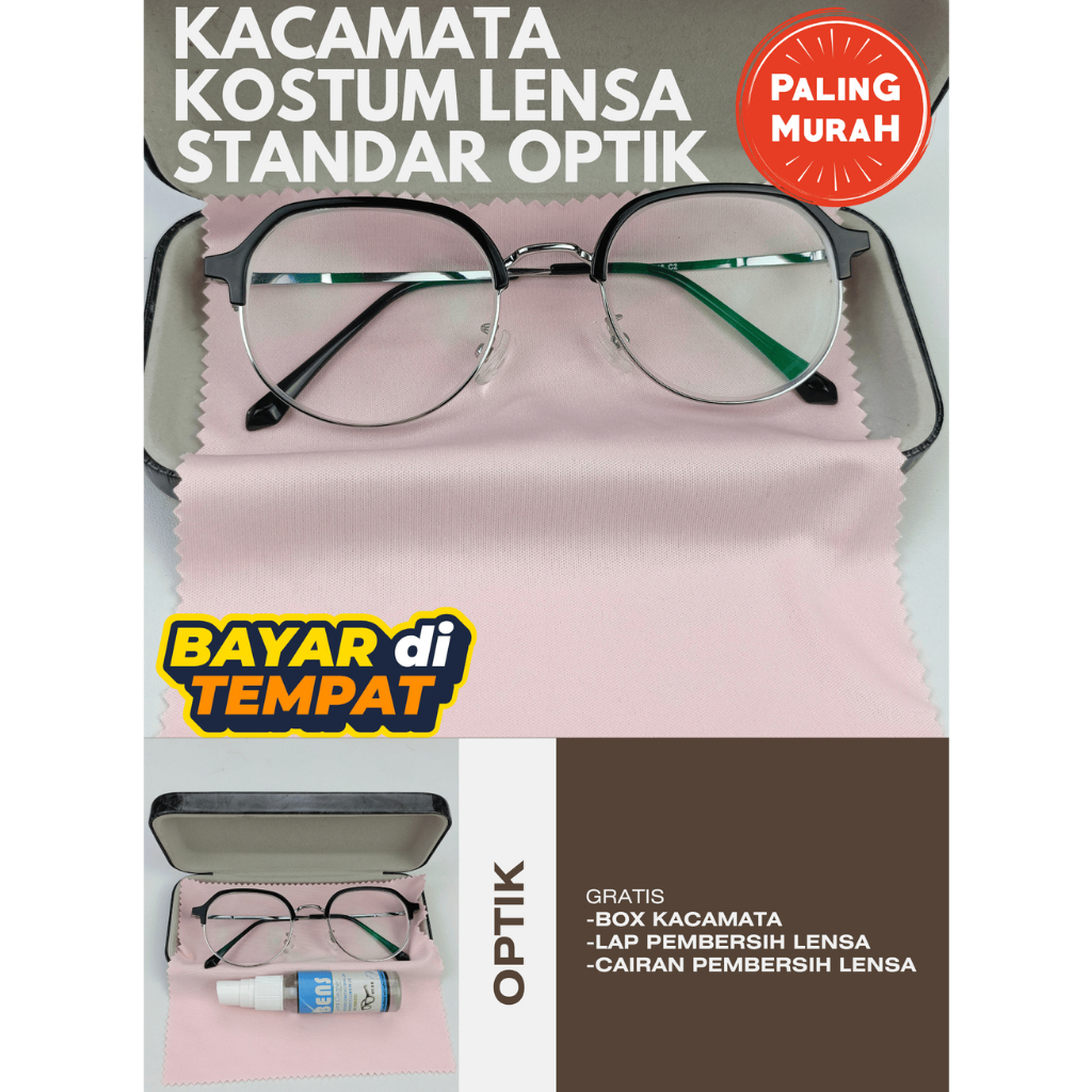 Paket Kacamata Minus Lensa Standar Optik Original 100% Custom Cyllinder-Pluss-Minus UNISEX