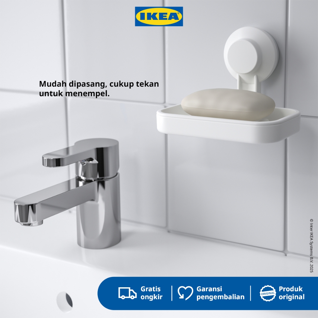 IKEA TISKEN Tempat Sabun Tempel Dengan Plastik Isap Putih