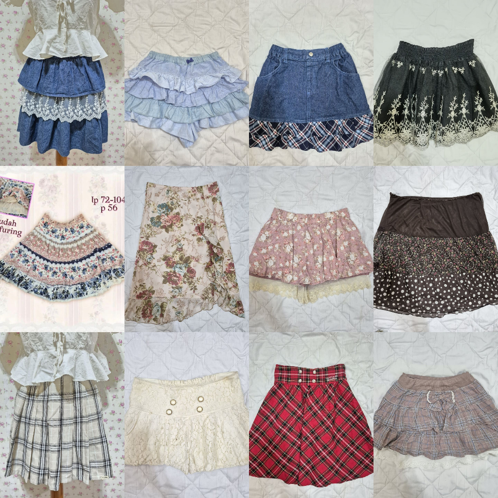 mini midi long skirt vintage princess y2k downtown feminim layering sawako shoujo floral gingham jap