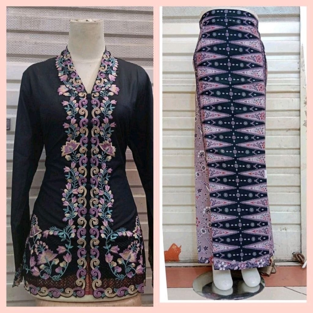 Satu Set Lengkap Kebaya Encim dan Rok Tumpal Betawi // Kebaya Encim Katun Bordir Motif Sulam Padang 