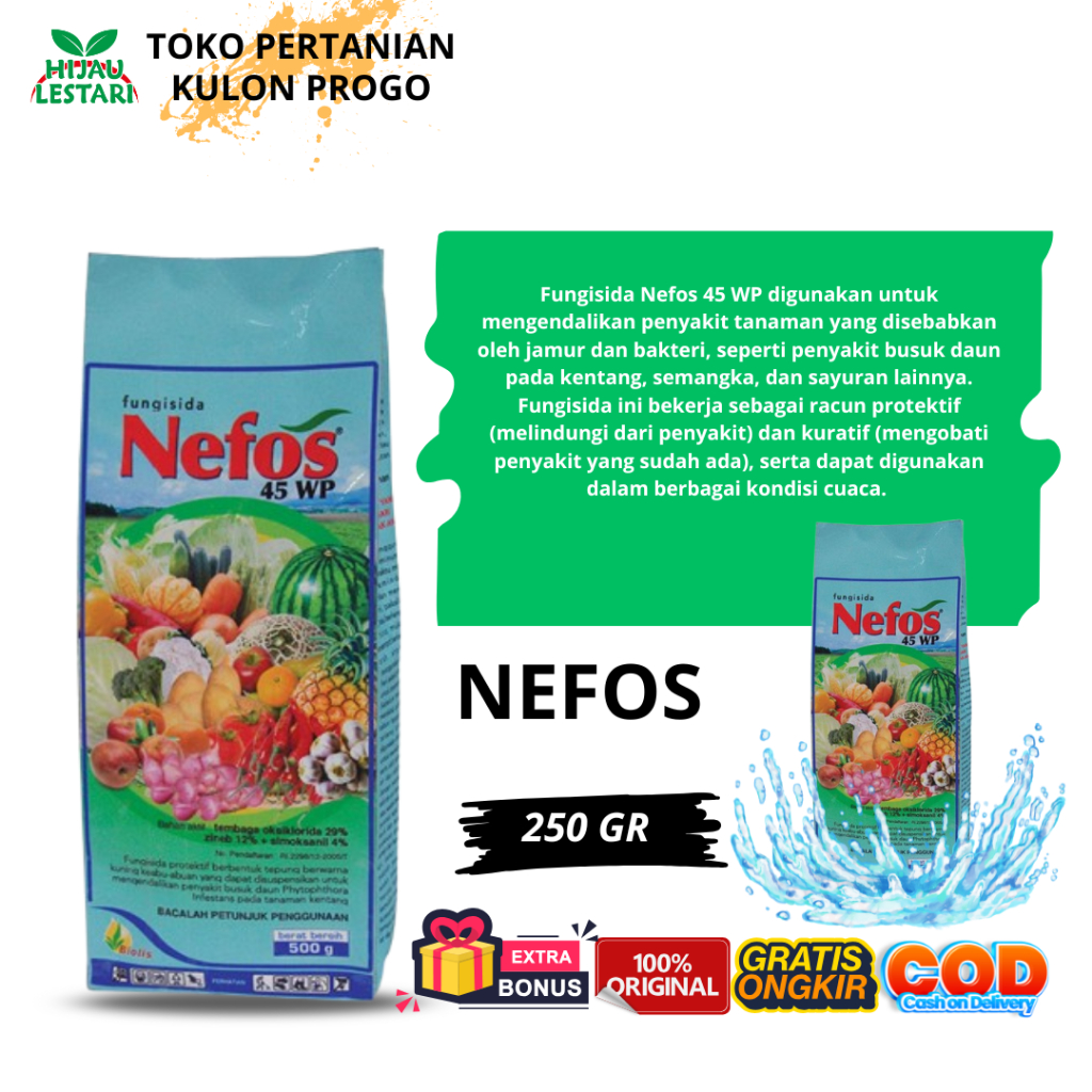 FUNGISIDA NEFOS 45 WP 500gr Bakterisida Sistemik 3 Bahan Aktif