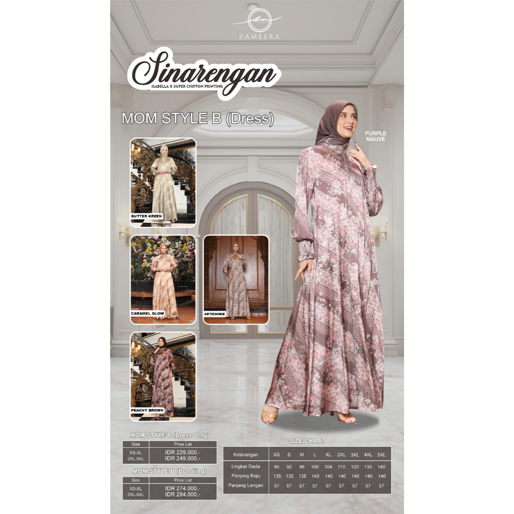 PO SINARENGAN MOM STYLE B + SCARF MIDI DAN DRESS by Zameera Ori Terbaru, Gamis Free Scarf, Gamis Sar