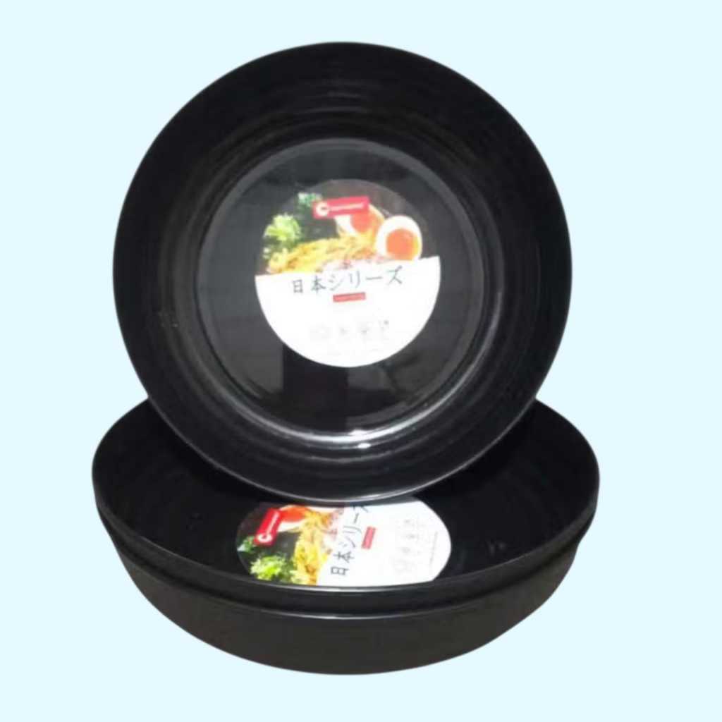 6 PCS PIRING MAKAN PLASTIK ULIR TEBAL WARNA HITAM MERK CLIO / PIRING PLASTIK ULIR