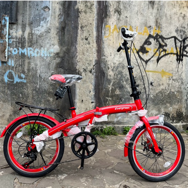 Premium Sepeda Lipat 20 Inch Evergreen (Rem Cakram+Boncengan) 7 Speed