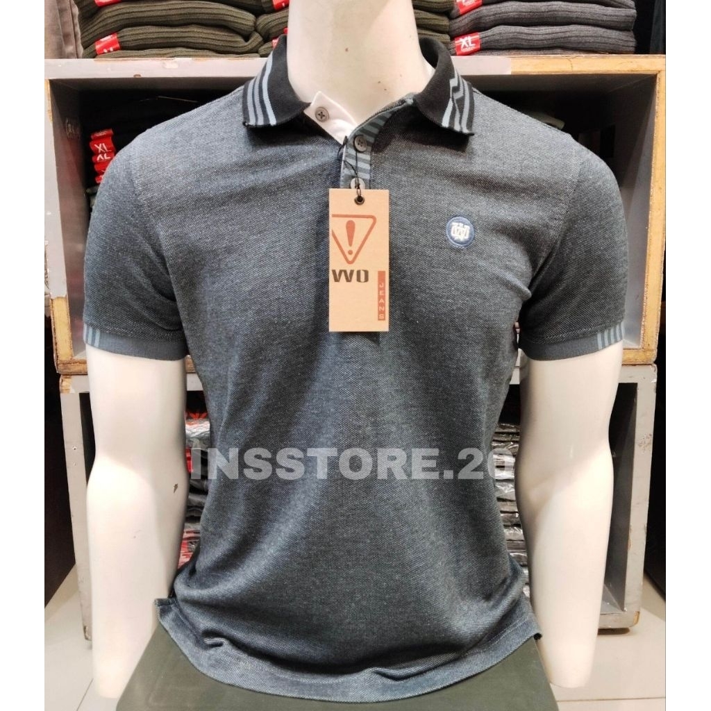 KAOS KERAH PRIA WATCHOUT JEANS ORIGINAL SLIM WARNA BIRU LENGAN PENDEK KUALITAS PREMIUM