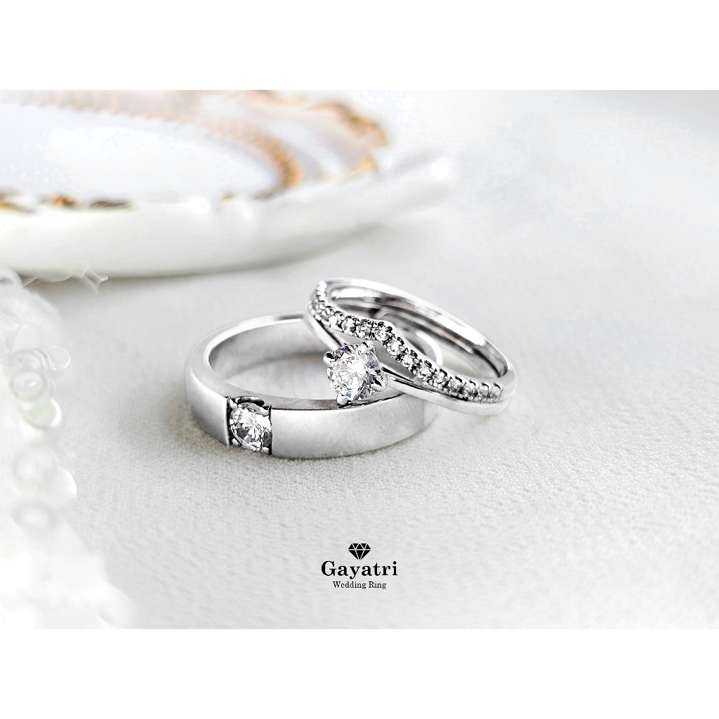 Cincin pernikahan tunangan solitaire couple silver925 - gayatri wedding ring
