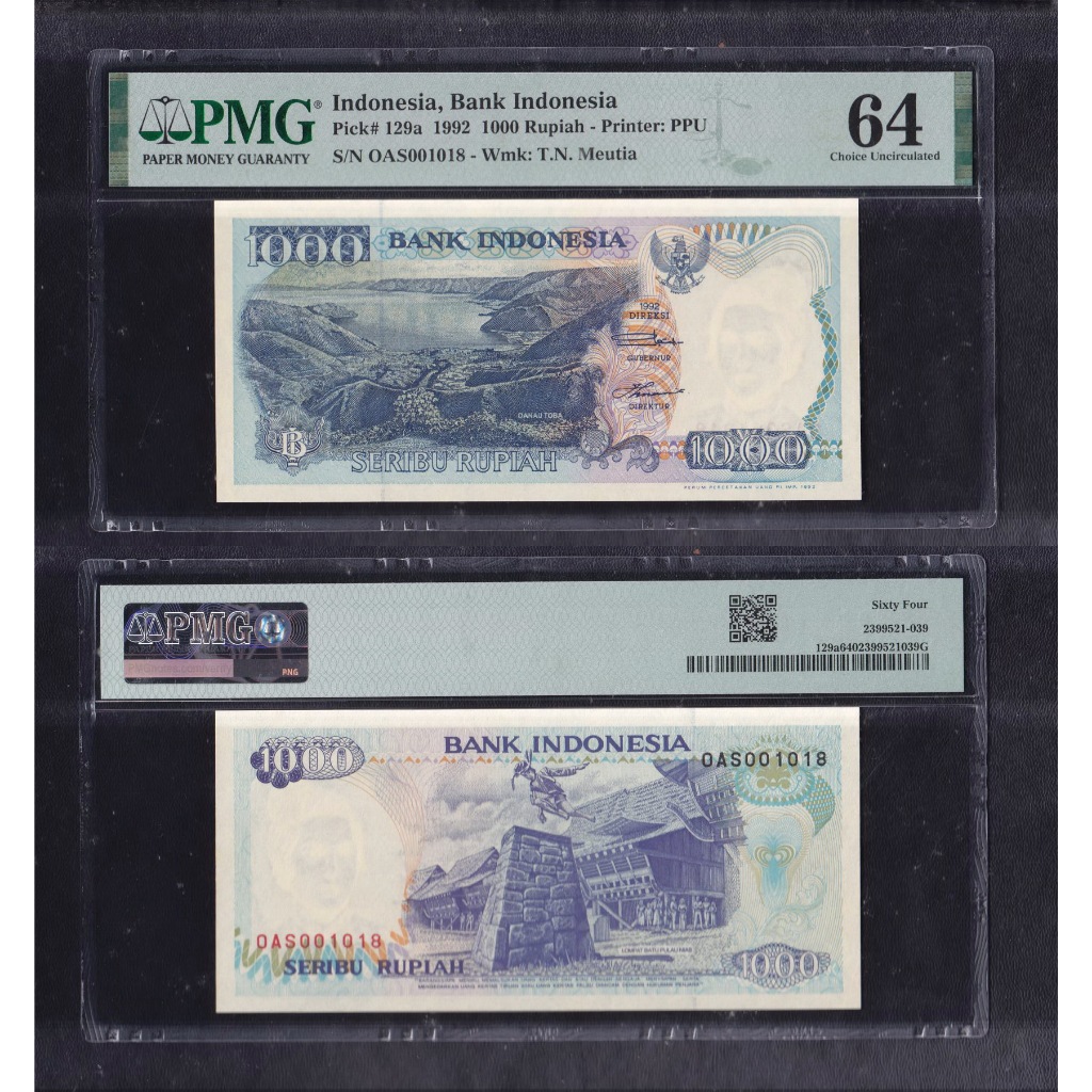 Uang kuno PMG 64 - 1000 rupiah tahun 1992 S/N OAS001018