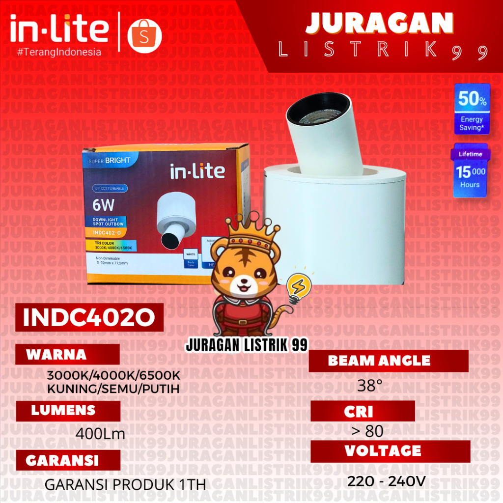 INLITE - LAMPU SOROT SPOTLIGHT OUTBOW 3WARNA 6W INDC402O / LAMPU SPOT / LAMPU SOROT OUTBOW / LAMPU O