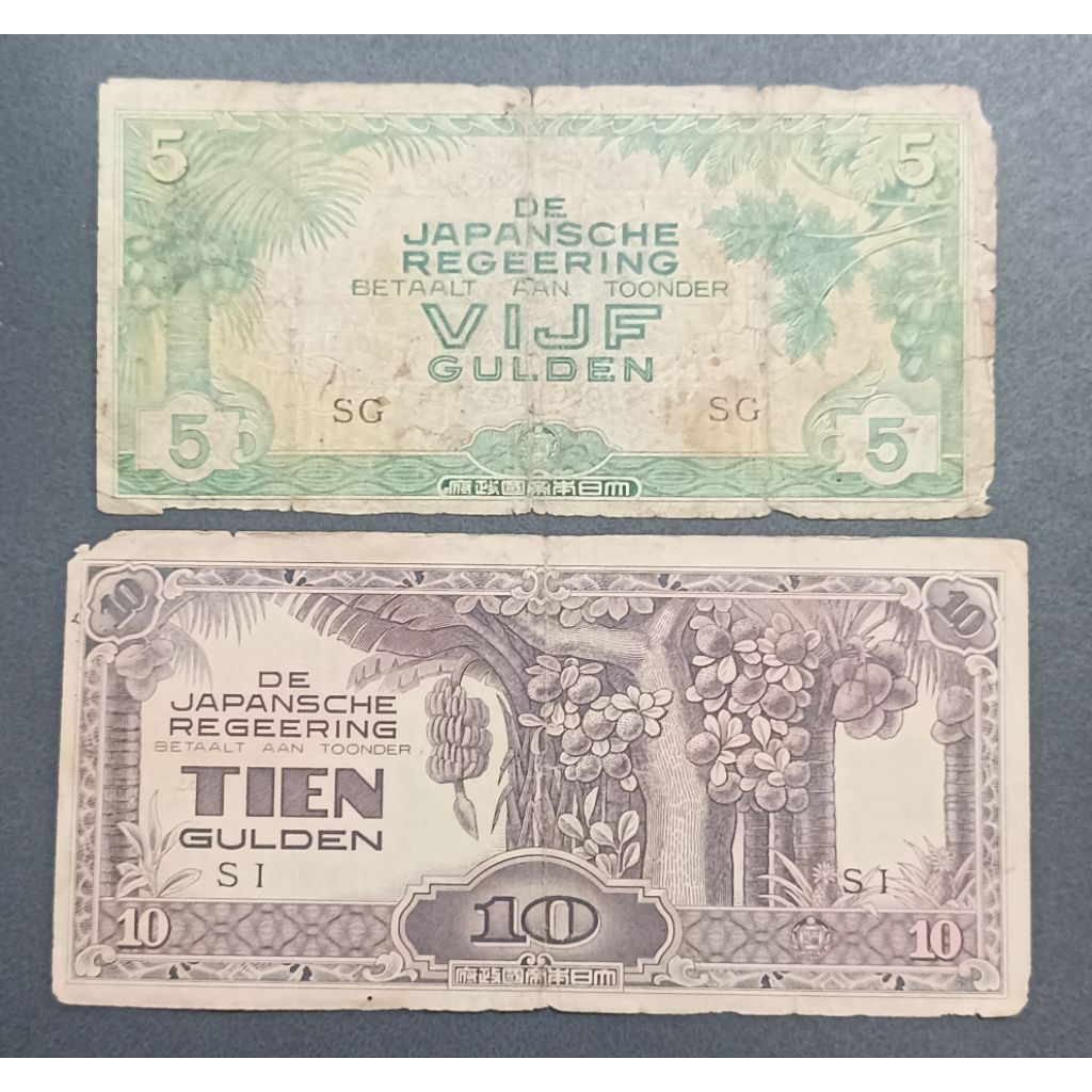 UANG KUNO 5 & 10 GULDEN DE JAPANACE REGEERING JAMAN PENJAJAHAN JEPANG