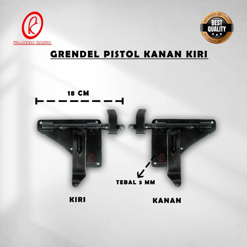 Grendel pintu besi model pistol kanan-kiri / kunci slot pagar besi (cat hitam)
