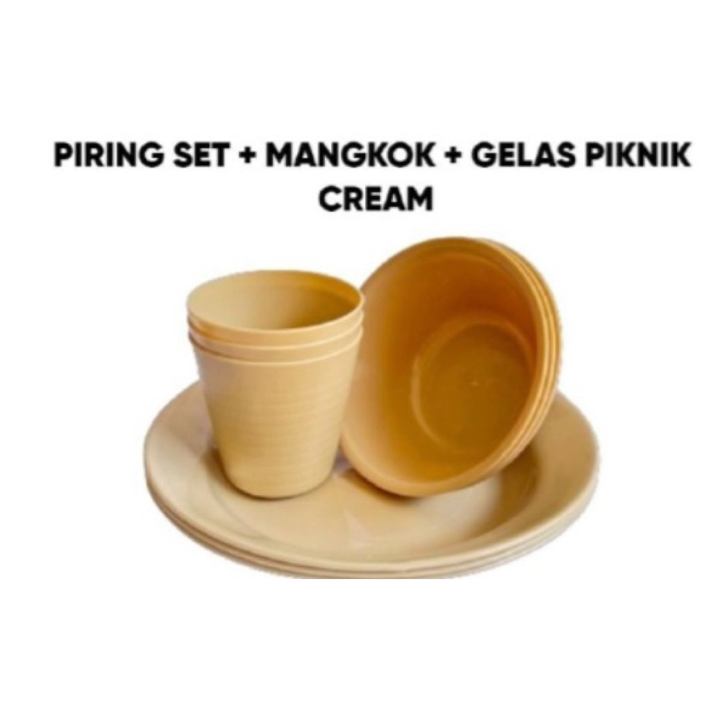 PIRING SET GELAS MANGKUK PIRING CREAM