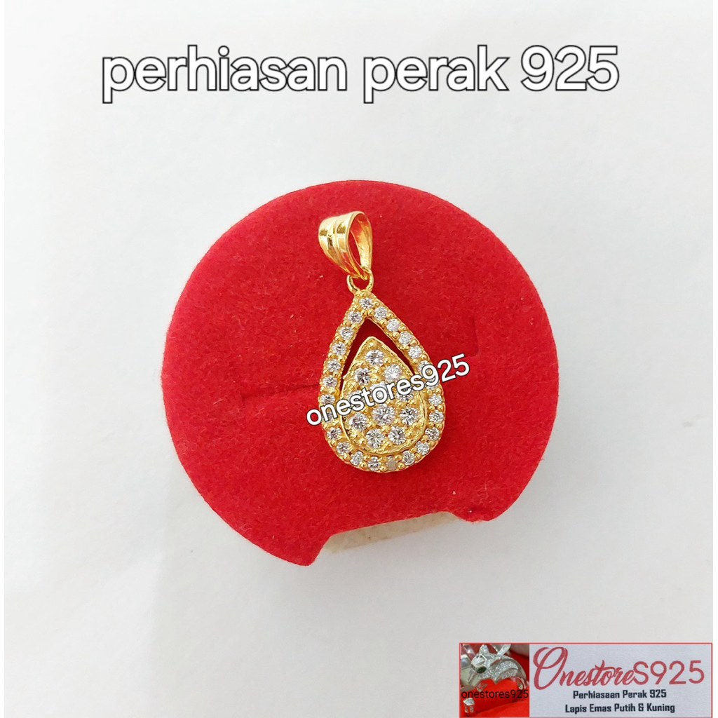 LIONTIN TETES AIR PERAK 925 LAPIS EMAS KUNING