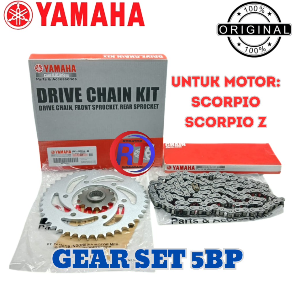 5BP GEAR SET+RANTAI ORIGINAL YAMAHA KUALITAS ASLI GARANSI 100% UNTUK MOTOR SCORPIO SCORPIO Z ORI YGP