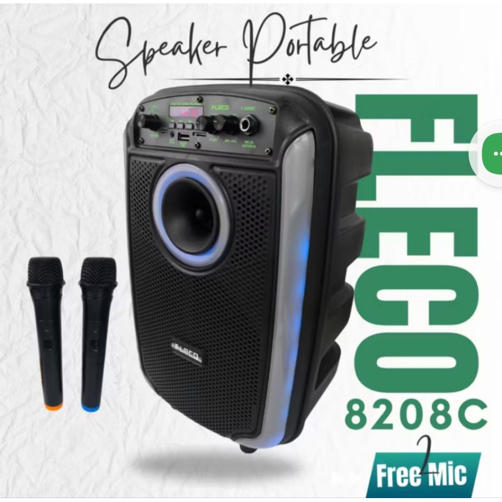 Speaker Bluetooth Karaoke 2000 Watt Fleco F-8208C Dual Mikrofon Karaoke Wireless Super Bass