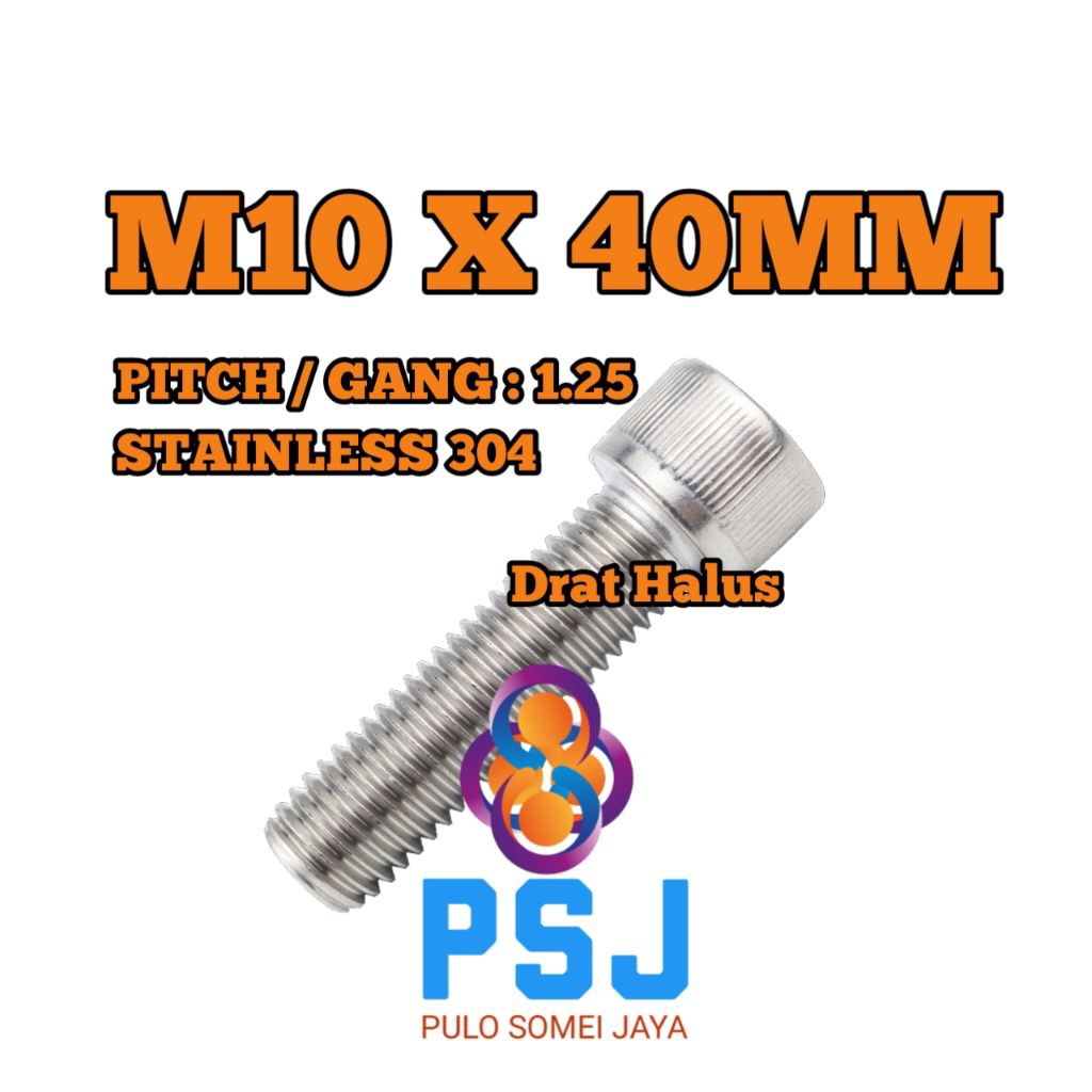 Baut L Drat Halus M10 x 40 Stainless 304 / Hex Socket Head Cap Screw