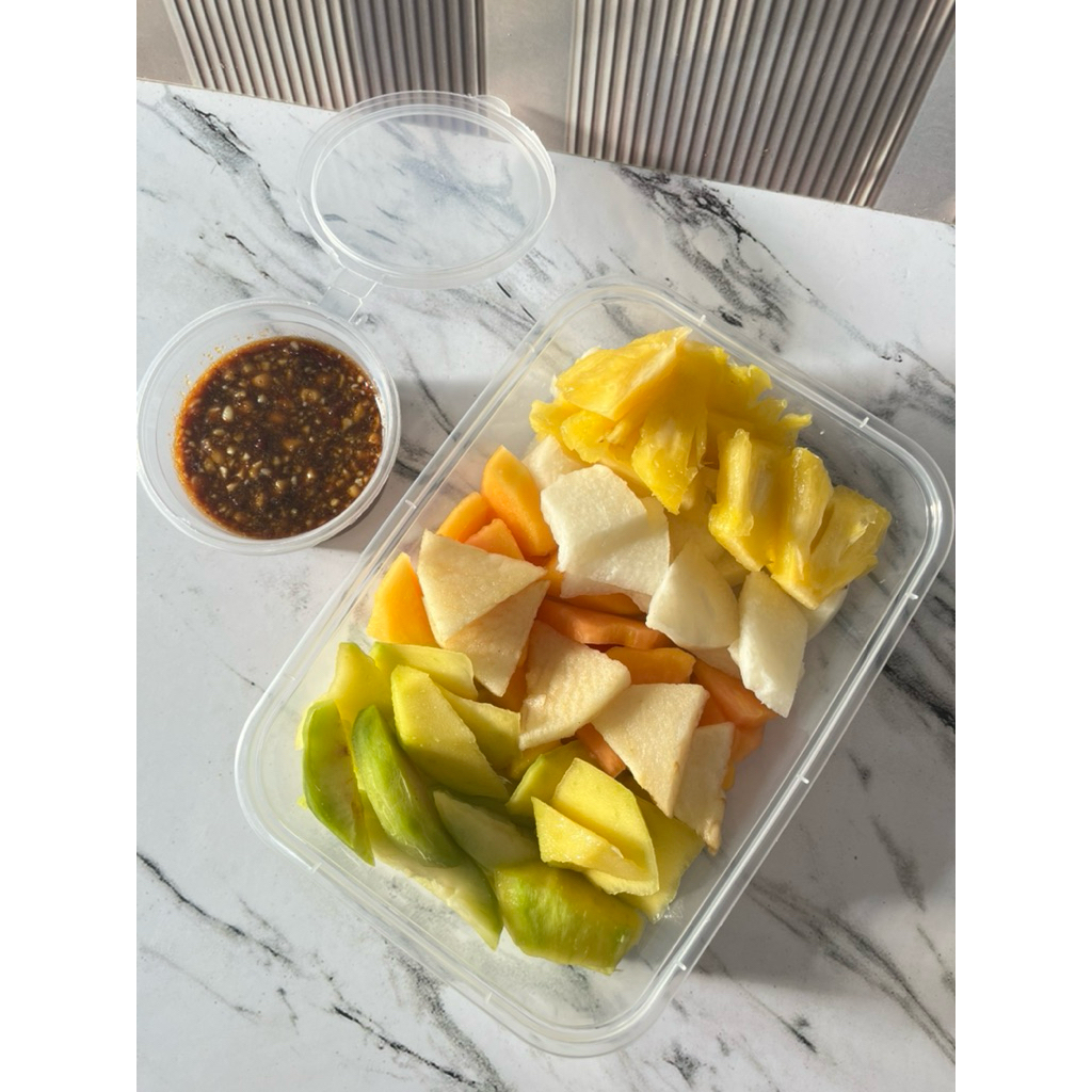

Rujak Buah mix sambel bumbu kacang sambel kering bangkok